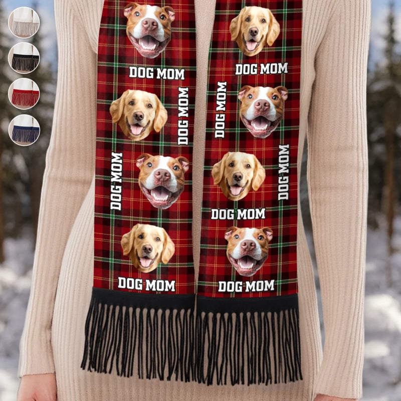 Custom Photo Wool Scarf With Tassel - Personalized  Christmas Birthday Gifts For Dog Cat Lovers, Dog Dad And Mom, Cat Owners - Fetch Queen