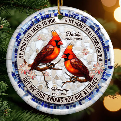 Custom Cardinal Ceramic Ornament - Personalized Christmas Memorial Sympathy Gifts For Loss Of Mom, Dad - Remembered With Love Through Time