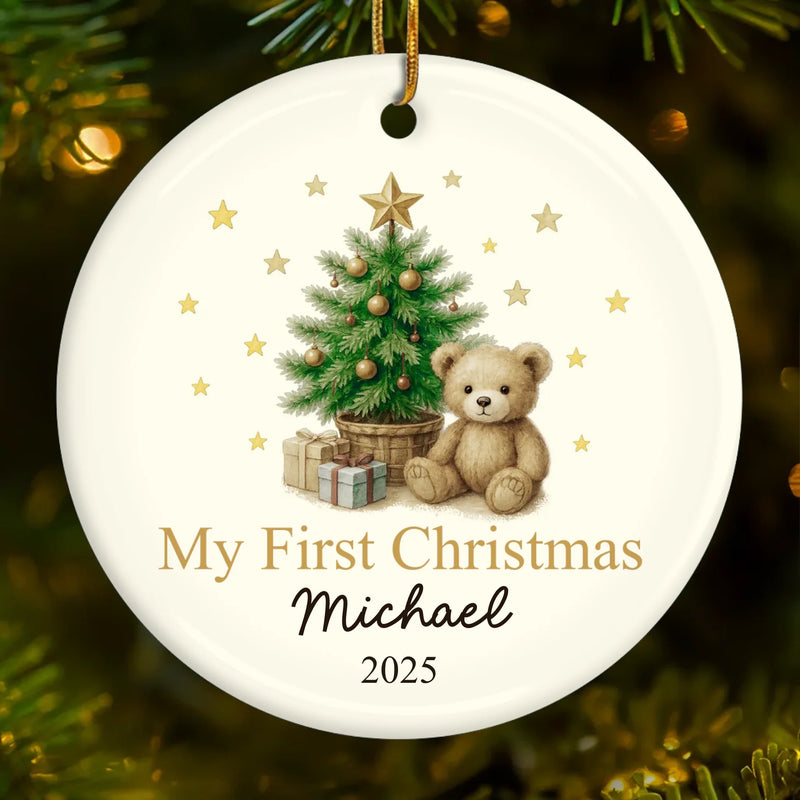 Custom Baby First Christmas Ceramic Ornament - Personalized Christmas Baby Shower, Gifts For New Moms, New Dads, New Parents - A Little Star Is Born