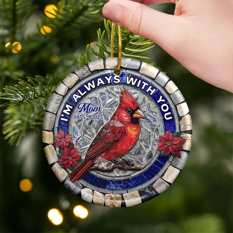 Custom Cardinal Ceramic Ornament - Personalized Christmas Memorial Sympathy Gifts For Loss Of Mom, Dad - A Life That Shines Beyond Goodbye