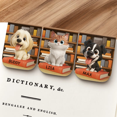 Custom Leather Magnetic Bookmark - Personalized  Bookish Gifts For Book Lovers, Bookworms, Dog Dad And Mom, Cat Owners - Paws Mark My Place
