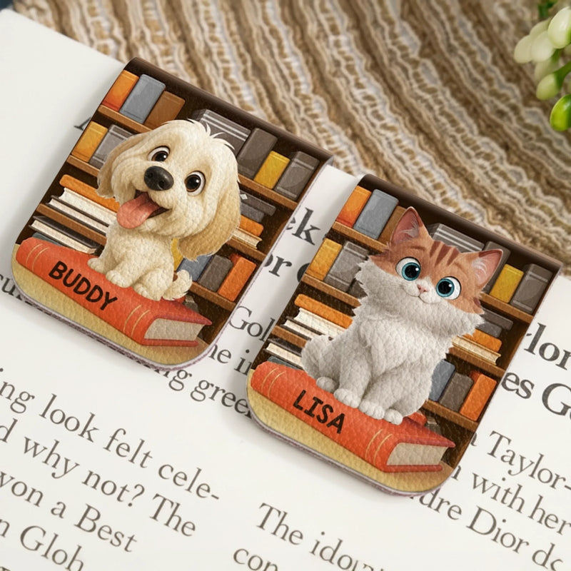 Custom Leather Magnetic Bookmark - Personalized  Bookish Gifts For Book Lovers, Bookworms, Dog Dad And Mom, Cat Owners - Paws Mark My Place