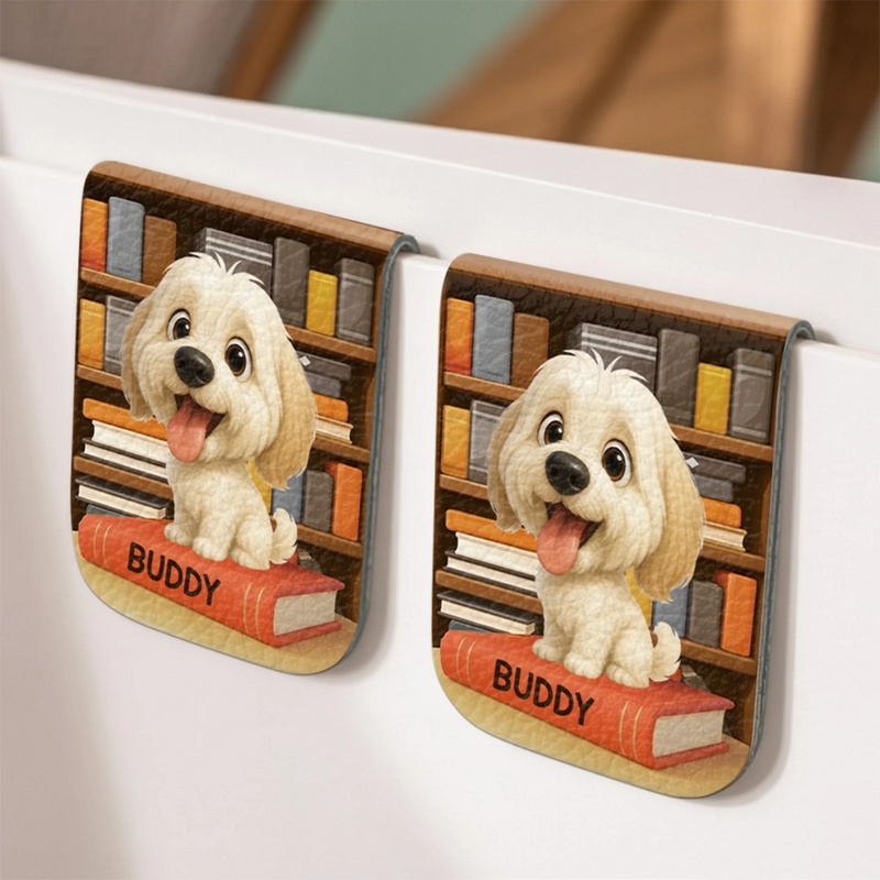 Custom Leather Magnetic Bookmark - Personalized  Bookish Gifts For Book Lovers, Bookworms, Dog Dad And Mom, Cat Owners - Paws Mark My Place