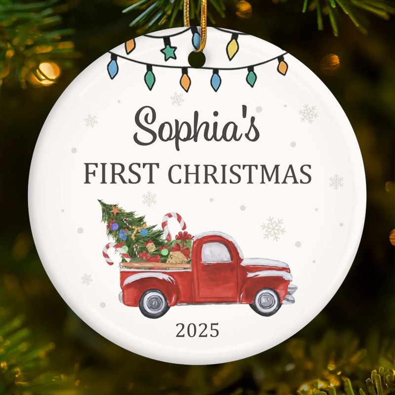 Custom Baby First Christmas Ceramic Ornament - Personalized Christmas Baby Shower, Gifts For New Moms, New Dads, New Parents - Tiny Wonders Light The First Christmas