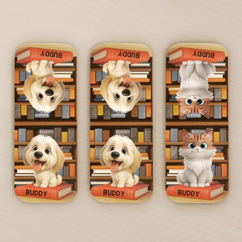 Custom Leather Magnetic Bookmark - Personalized  Bookish Gifts For Book Lovers, Bookworms, Dog Dad And Mom, Cat Owners - Paws Mark My Place