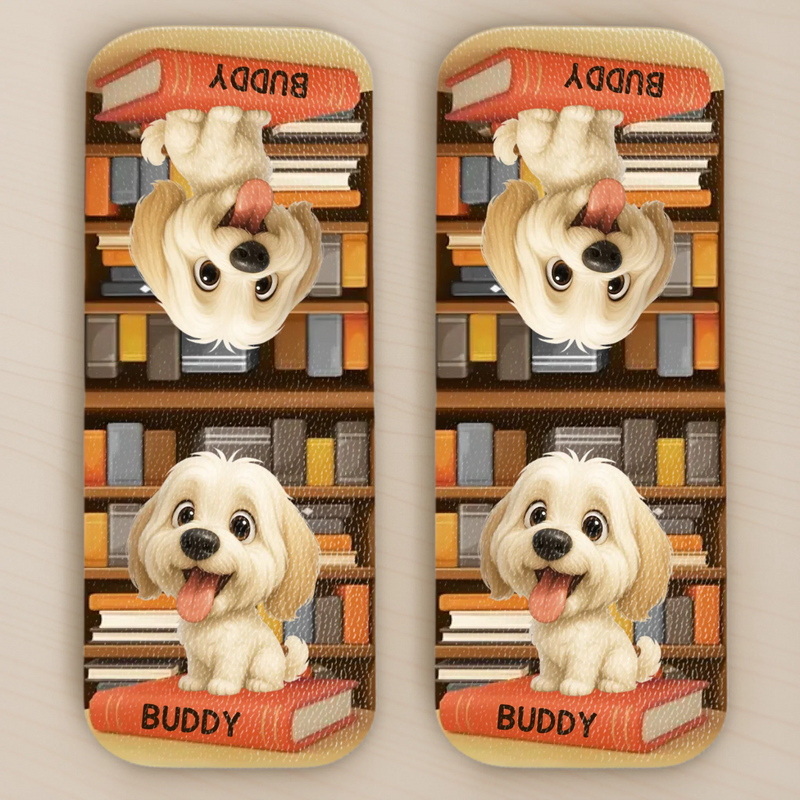 Custom Leather Magnetic Bookmark - Personalized  Bookish Gifts For Book Lovers, Bookworms, Dog Dad And Mom, Cat Owners - Paws Mark My Place