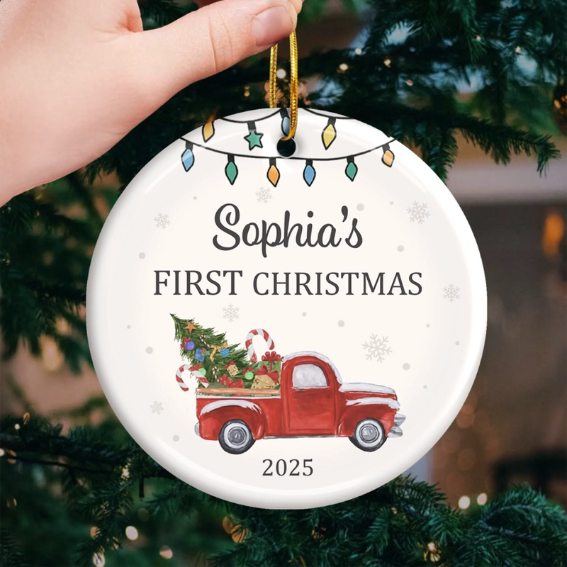 Custom Baby First Christmas Ceramic Ornament - Personalized Christmas Baby Shower, Gifts For New Moms, New Dads, New Parents - Tiny Wonders Light The First Christmas