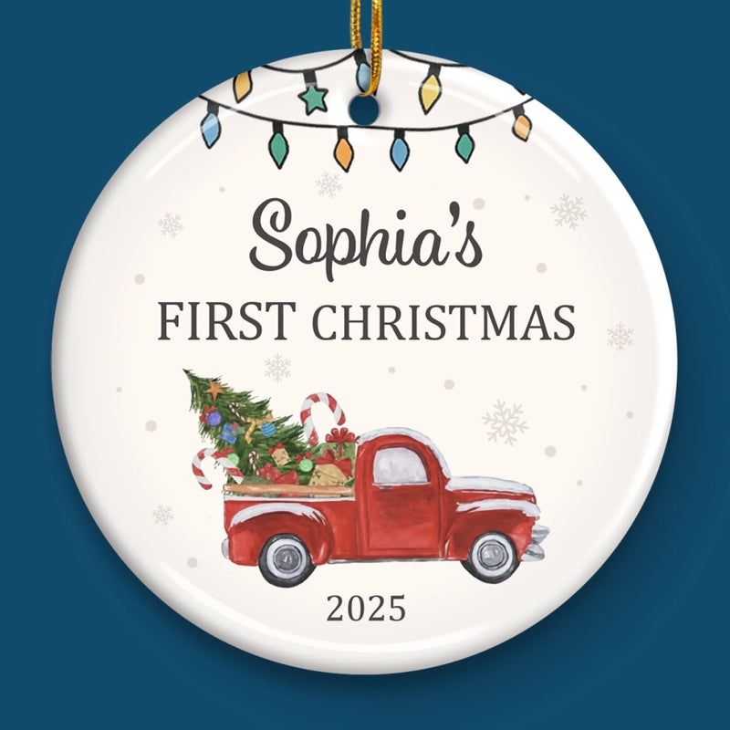 Custom Baby First Christmas Ceramic Ornament - Personalized Christmas Baby Shower, Gifts For New Moms, New Dads, New Parents - Tiny Wonders Light The First Christmas