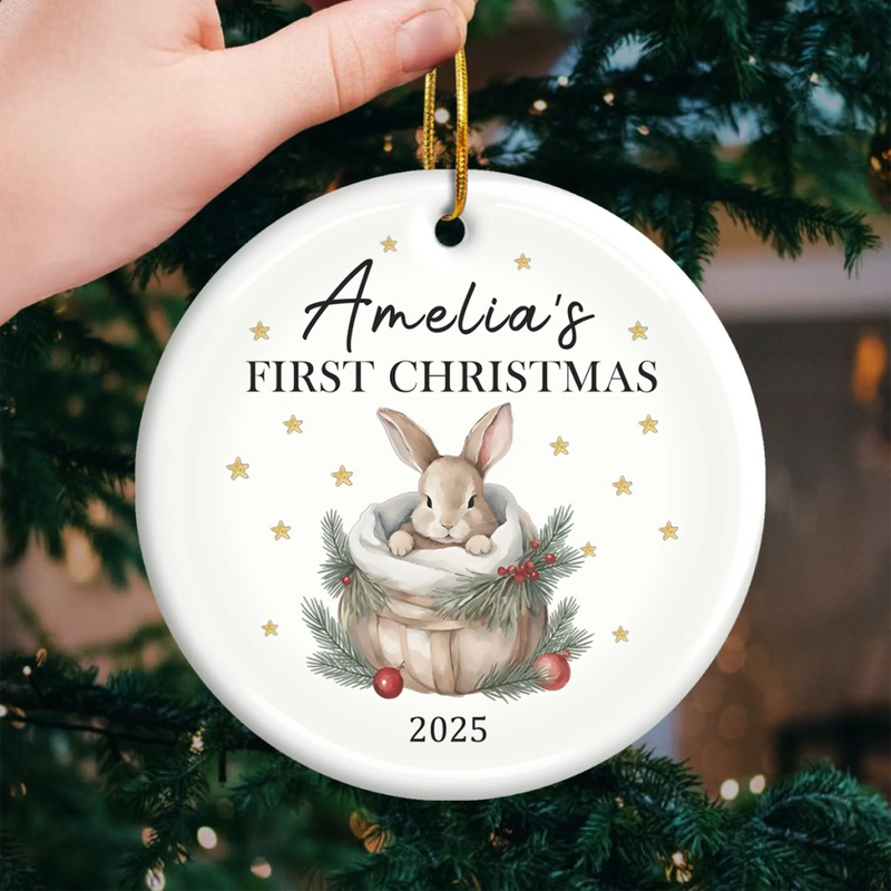 Custom Baby First Christmas Ceramic Ornament - Personalized Christmas Baby Shower, Gifts For New Moms, New Dads, New Parents - First Christmas Wrapped In Pure Love