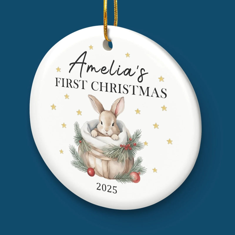 Custom Baby First Christmas Ceramic Ornament - Personalized Christmas Baby Shower, Gifts For New Moms, New Dads, New Parents - First Christmas Wrapped In Pure Love