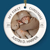 Custom Photo Baby First Christmas Ceramic Ornament - Personalized Christmas Baby Shower, Gifts For New Moms, New Dads, New Parents - Joy Begins With A First Christmas