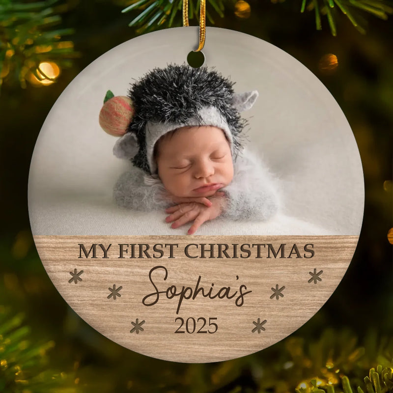 Custom Photo Baby First Christmas Ceramic Ornament - Personalized Christmas Baby Shower, Gifts For New Moms, New Dads, New Parents - Small Hands Big Christmas Magic