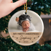 Custom Photo Baby First Christmas Ceramic Ornament - Personalized Christmas Baby Shower, Gifts For New Moms, New Dads, New Parents - Small Hands Big Christmas Magic