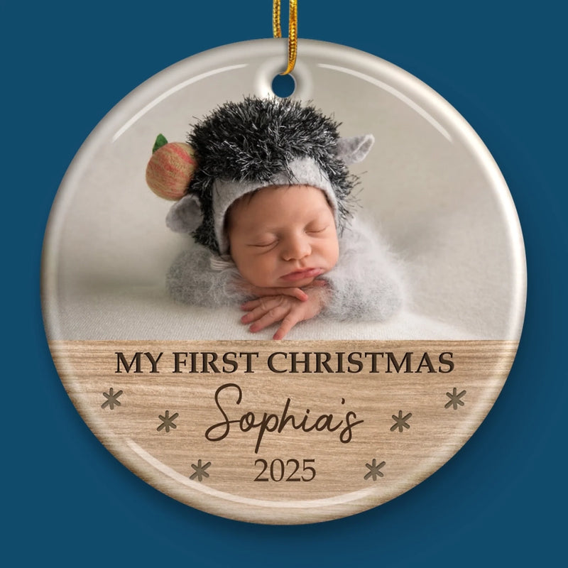 Custom Photo Baby First Christmas Ceramic Ornament - Personalized Christmas Baby Shower, Gifts For New Moms, New Dads, New Parents - Small Hands Big Christmas Magic
