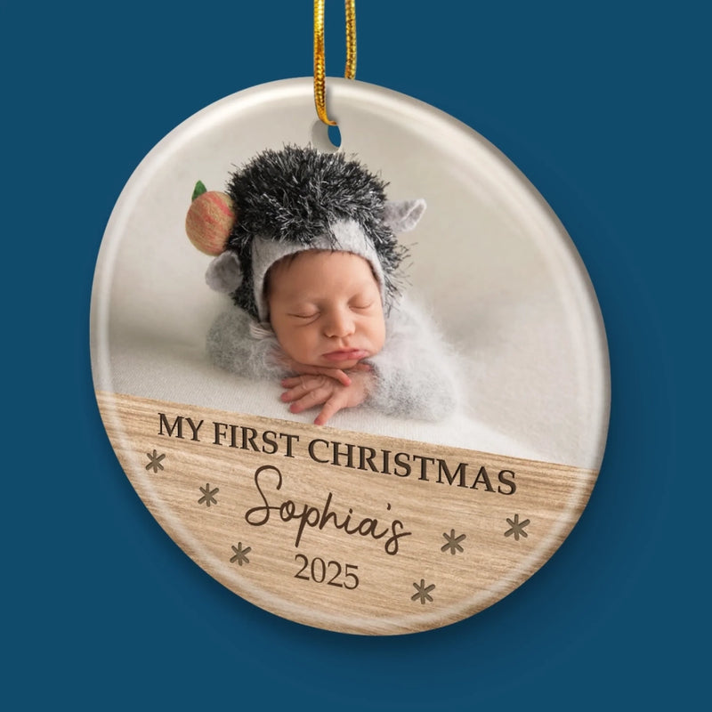 Custom Photo Baby First Christmas Ceramic Ornament - Personalized Christmas Baby Shower, Gifts For New Moms, New Dads, New Parents - Small Hands Big Christmas Magic