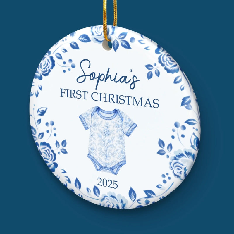 Custom Baby First Christmas Ceramic Ornament - Personalized Christmas Baby Shower, Gender Reveal Gifts For New Moms, New Dads, New Parents - Santa’s Newest Helper