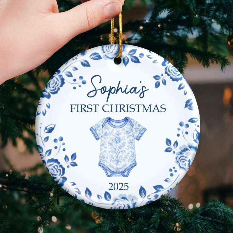 Custom Baby First Christmas Ceramic Ornament - Personalized Christmas Baby Shower, Gender Reveal Gifts For New Moms, New Dads, New Parents - Santa’s Newest Helper