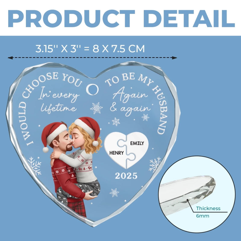 Custom Heart Glass Ornament - Personalized Anniversary Christmas Wedding Gifts For Husband And Wife, Him And Her - Love You More Each Day