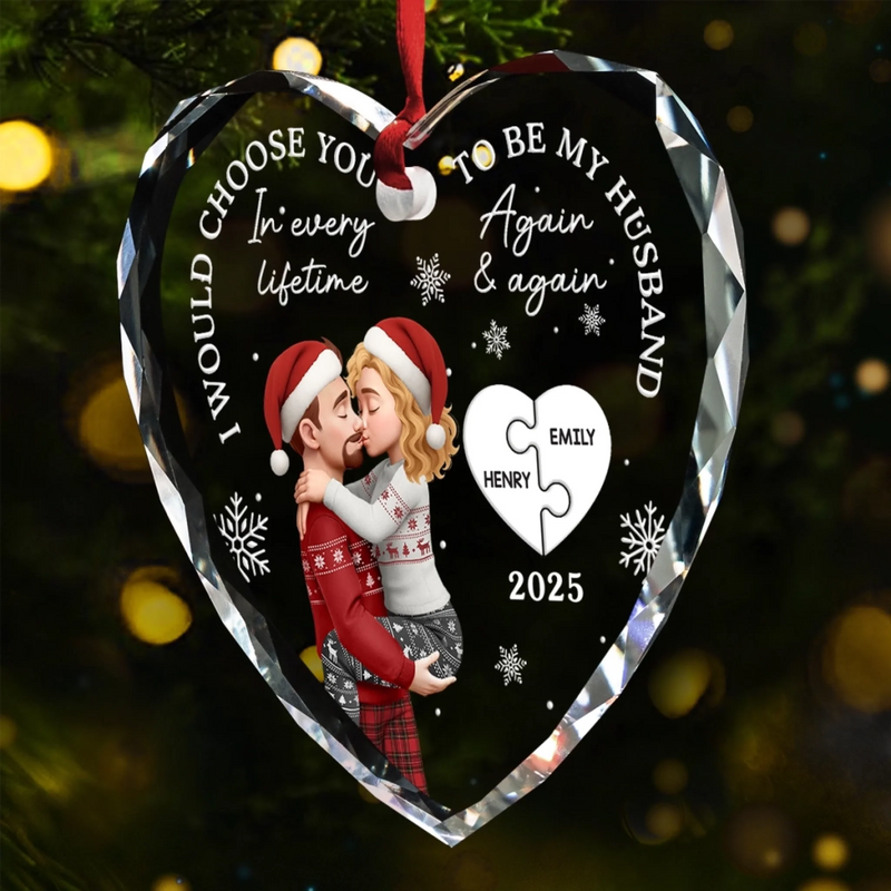 Custom Heart Glass Ornament - Personalized Anniversary Christmas Wedding Gifts For Husband And Wife, Him And Her - Love You More Each Day