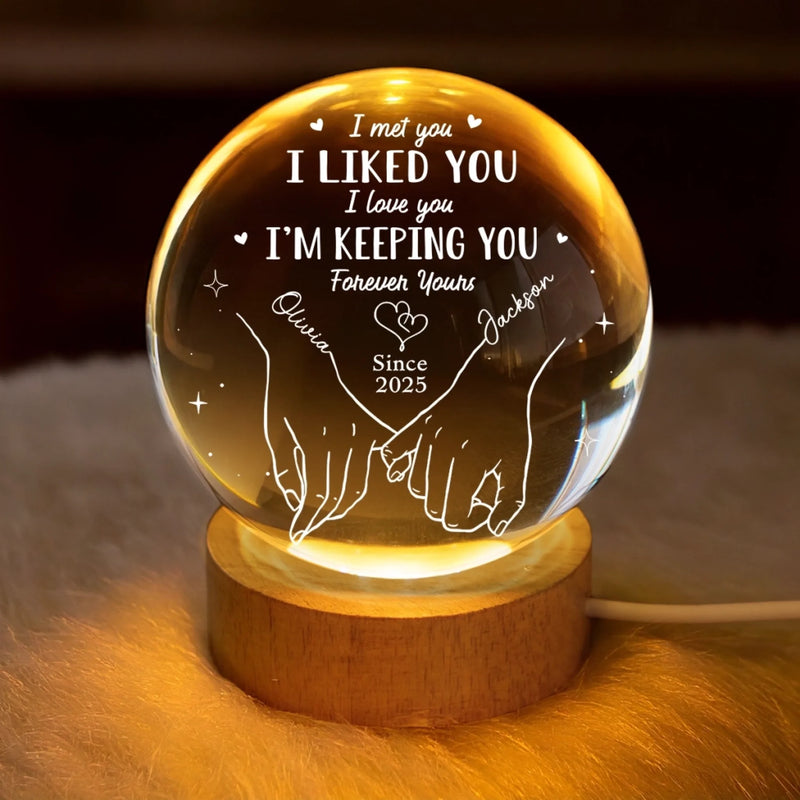 Custom Crystal Globe Lamp - Personalized Anniversary Wedding Gifts For Husband And Wife, Him And Her - I Met You I Chose You