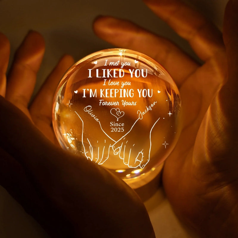 Custom Crystal Globe Lamp - Personalized Anniversary Wedding Gifts For Husband And Wife, Him And Her - I Met You I Chose You