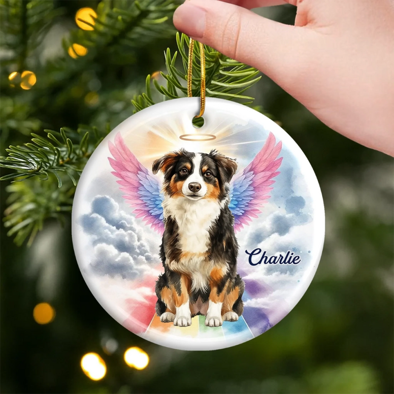 Custom Photo Ceramic Ornament - Personalized Pet Christmas Memorial Sympathy Gifts For Dogs, Cats - Love Lingers In Gentle Paws