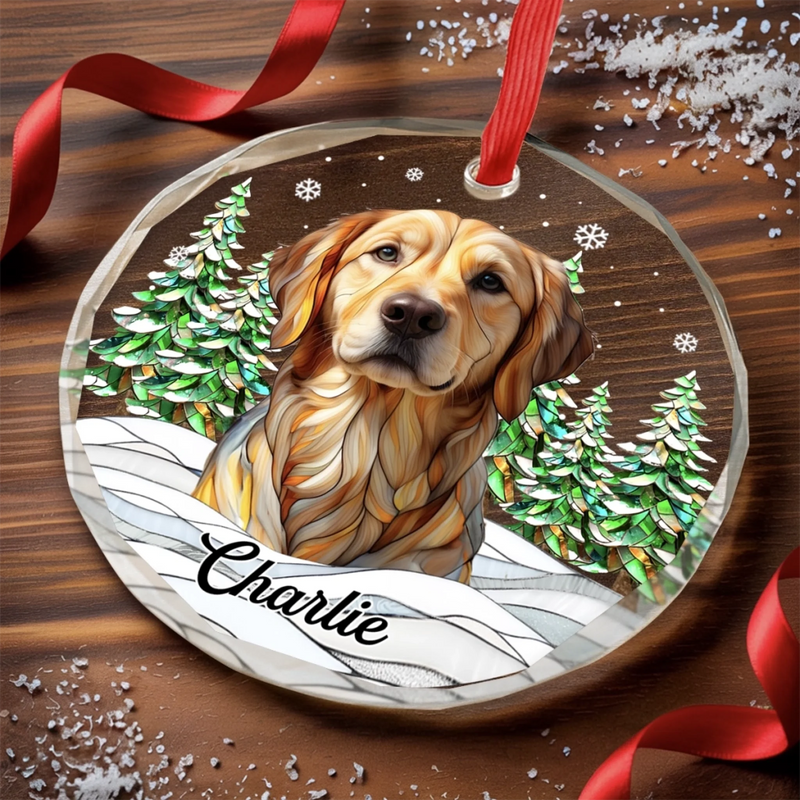 Custom Photo Circle Glass Ornament - Personalized Pet Christmas Memorial Sympathy Gifts For Dogs, Cats - Silent Whiskers Echo With Love