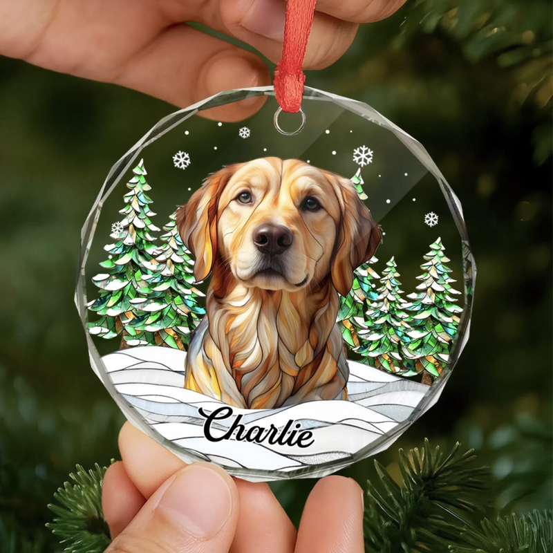 Custom Photo Circle Glass Ornament - Personalized Pet Christmas Memorial Sympathy Gifts For Dogs, Cats - Silent Whiskers Echo With Love