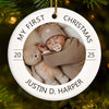 Custom Photo Baby First Christmas Ceramic Ornament - Personalized Christmas Baby Shower, Gifts For New Moms, New Dads, New Parents - Joy Begins With A First Christmas