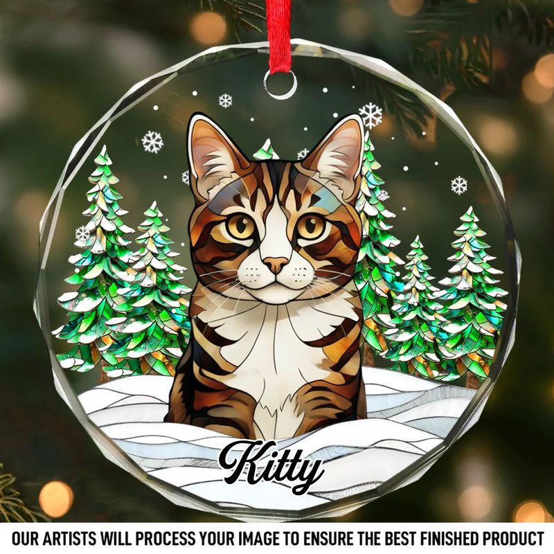 Custom Photo Circle Glass Ornament - Personalized Pet Christmas Memorial Sympathy Gifts For Dogs, Cats - Silent Whiskers Echo With Love