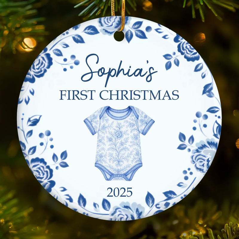 Custom Baby First Christmas Ceramic Ornament - Personalized Christmas Baby Shower, Gender Reveal Gifts For New Moms, New Dads, New Parents - Santa’s Newest Helper