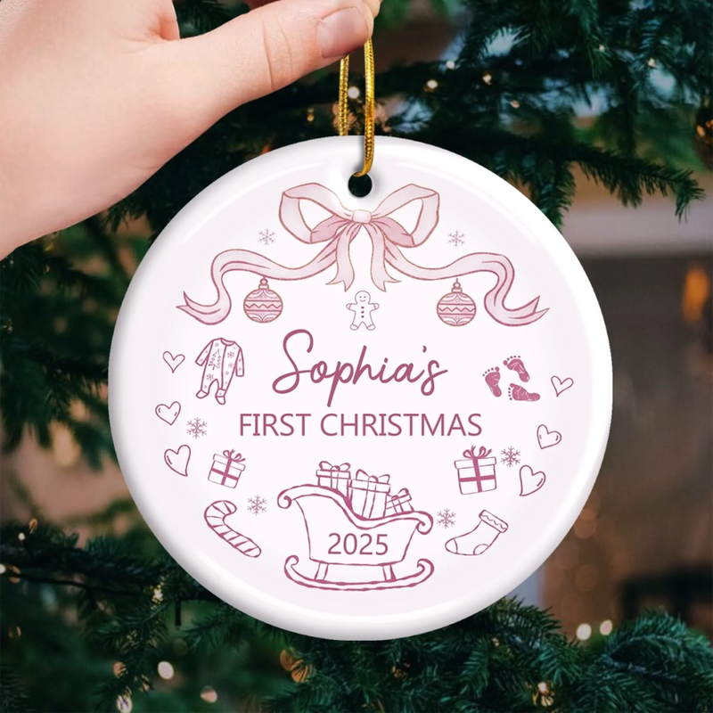Custom Baby First Christmas Ceramic Ornament - Personalized Christmas Baby Shower, Gender Reveal Gifts For New Moms, New Dads, New Parents - Tiny Wonder