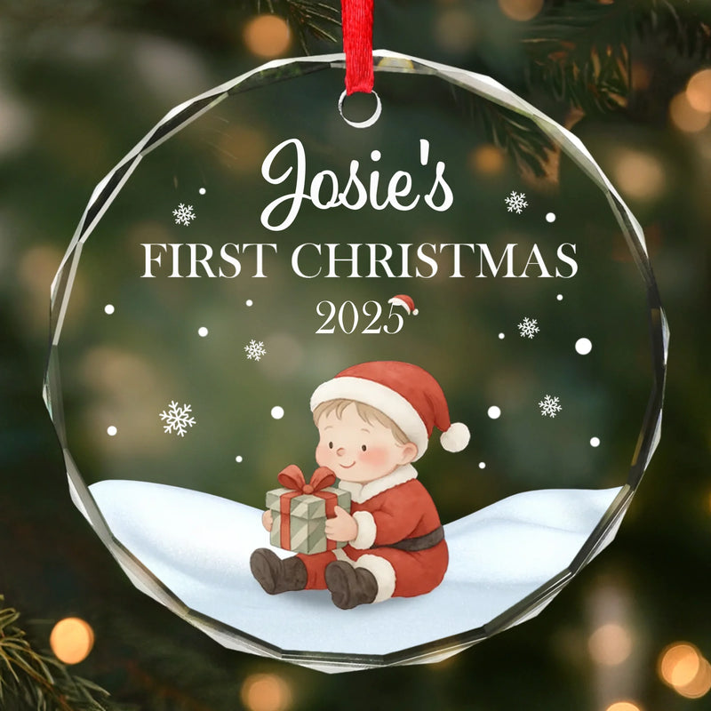 Custom Baby First Christmas Glass Ornament - Personalized Christmas Baby Shower, Gifts For New Moms, New Dads, New Parents - First Snowflake, First Christmas