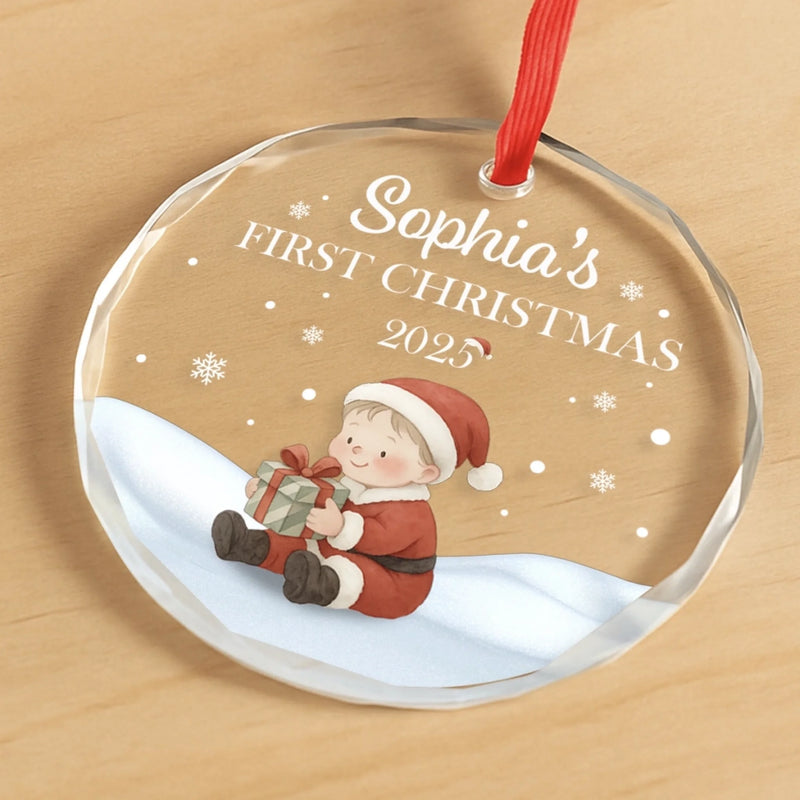 Custom Baby First Christmas Glass Ornament - Personalized Christmas Baby Shower, Gifts For New Moms, New Dads, New Parents - First Snowflake, First Christmas