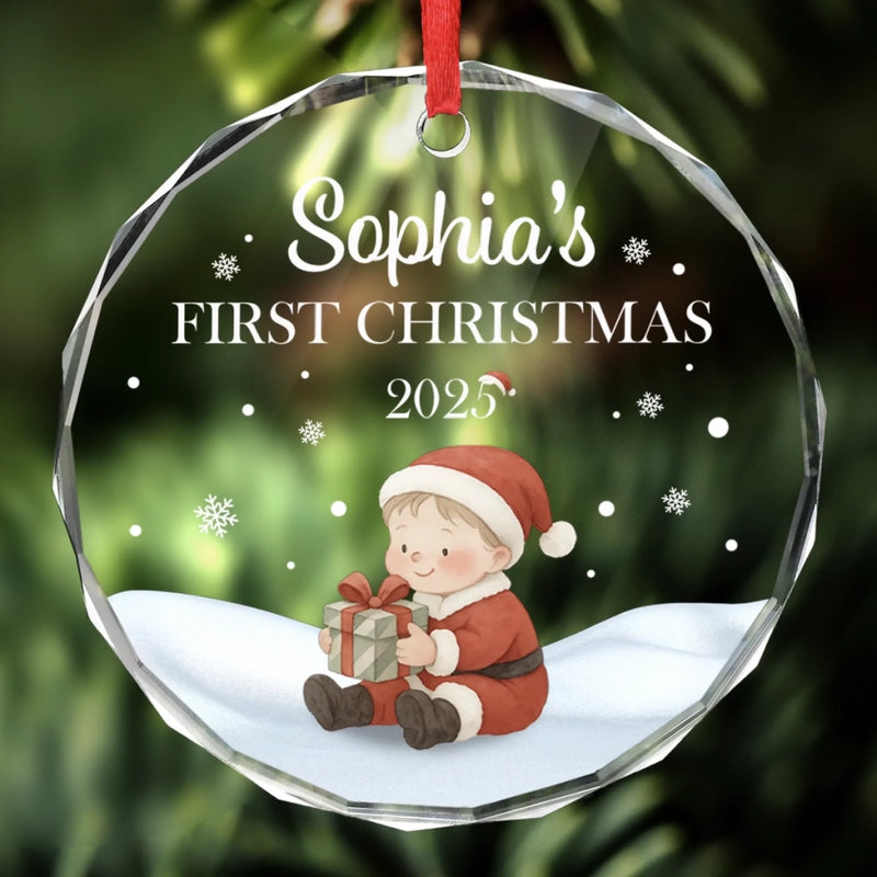Custom Baby First Christmas Glass Ornament - Personalized Christmas Baby Shower, Gifts For New Moms, New Dads, New Parents - First Snowflake, First Christmas