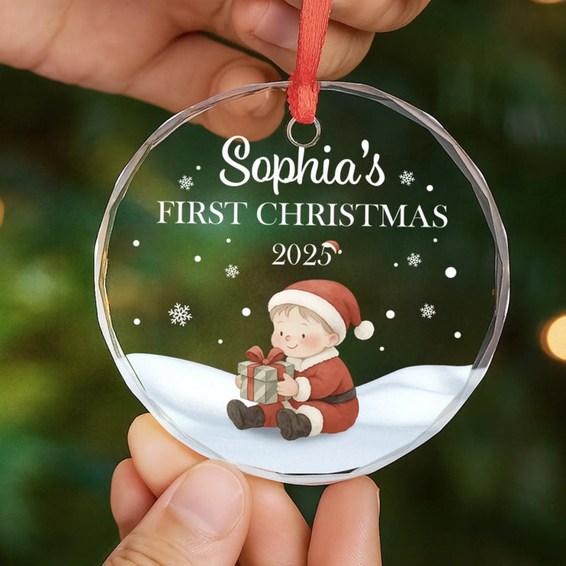 Custom Baby First Christmas Glass Ornament - Personalized Christmas Baby Shower, Gifts For New Moms, New Dads, New Parents - First Snowflake, First Christmas