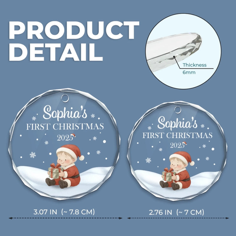 Custom Baby First Christmas Glass Ornament - Personalized Christmas Baby Shower, Gifts For New Moms, New Dads, New Parents - First Snowflake, First Christmas