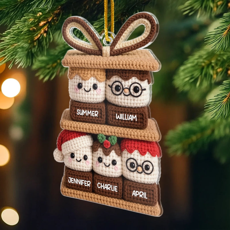Custom Crochet Acrylic Ornament - Personalized Christmas Birthday Gifts For Mom, Dad, Brother, Sister, Kids - Sweet Moments Shared Like Marshmallows