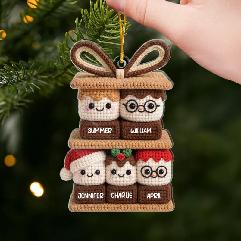Custom Crochet Acrylic Ornament - Personalized Christmas Birthday Gifts For Mom, Dad, Brother, Sister, Kids - Sweet Moments Shared Like Marshmallows