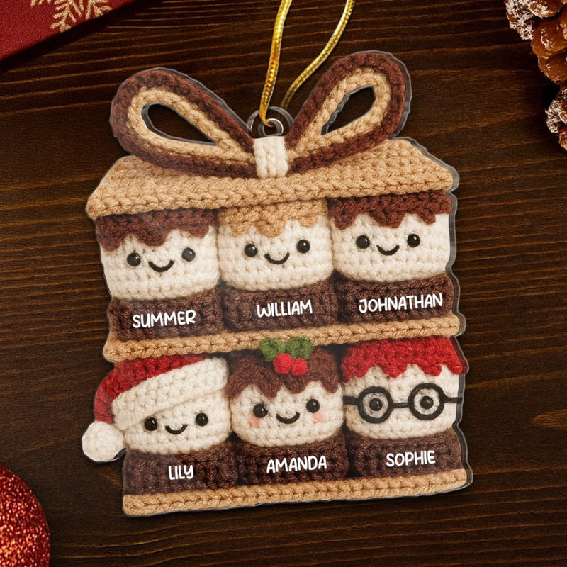 Custom Crochet Acrylic Ornament - Personalized Christmas Birthday Gifts For Mom, Dad, Brother, Sister, Kids - Sweet Moments Shared Like Marshmallows