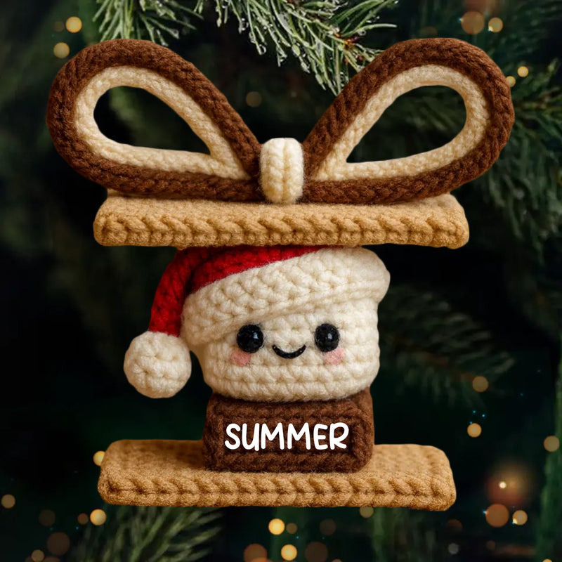 Custom Crochet Acrylic Ornament - Personalized Christmas Birthday Gifts For Mom, Dad, Brother, Sister, Kids - Sweet Moments Shared Like Marshmallows