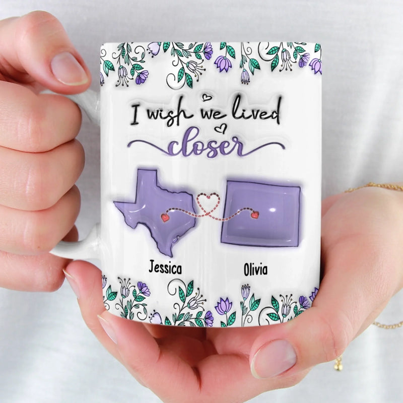 Custom Long Distance Mug - Personalized Best Friend Birthday Gifts For Women, Besties, Sisters, BFF - Hearts Stay Close