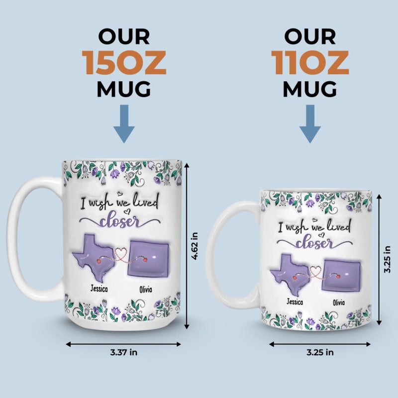 Custom Long Distance Mug - Personalized Best Friend Birthday Gifts For Women, Besties, Sisters, BFF - Hearts Stay Close