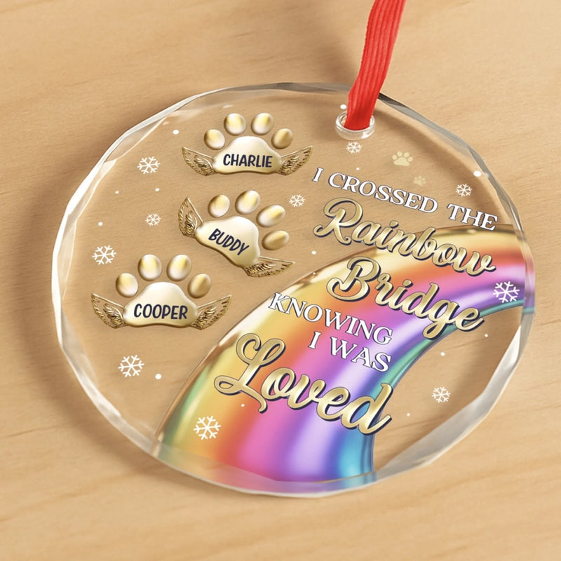 Custom Circle Glass Ornament -  Personalized Pet Christmas Memorial Sympathy Gifts For Dogs, Cats - Crossed the Rainbow Loved