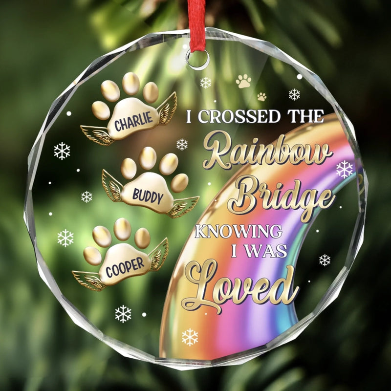 Custom Circle Glass Ornament -  Personalized Pet Christmas Memorial Sympathy Gifts For Dogs, Cats - Crossed the Rainbow Loved