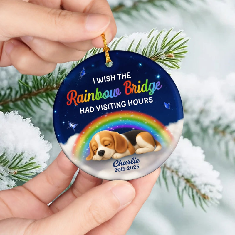 Custom Rainbow Bridge Ceramic Ornament - Personalized Pet Christmas Memorial Sympathy Gifts For Dogs - Tail Wags In Heaven