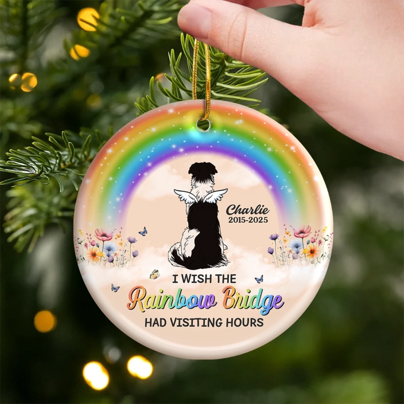Custom Rainbow Bridge Ceramic Ornament - Personalized Pet Christmas Memorial Sympathy Gifts For Dogs - My Sky Companion