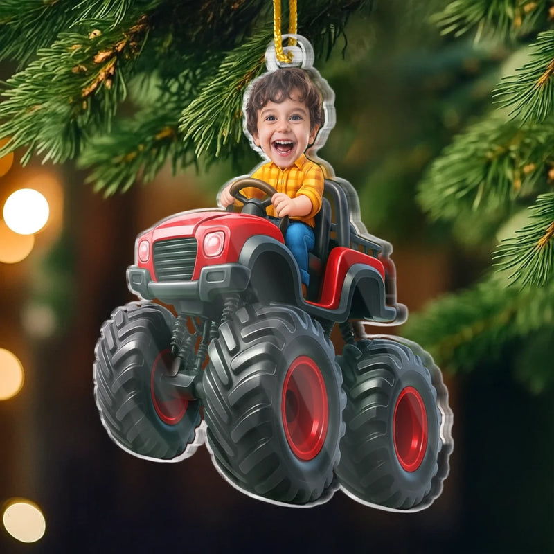 Custom Photo Acrylic Ornament - Personalized Christmas Birthday Gifts For Kids - Little Adventures Ride With Joy