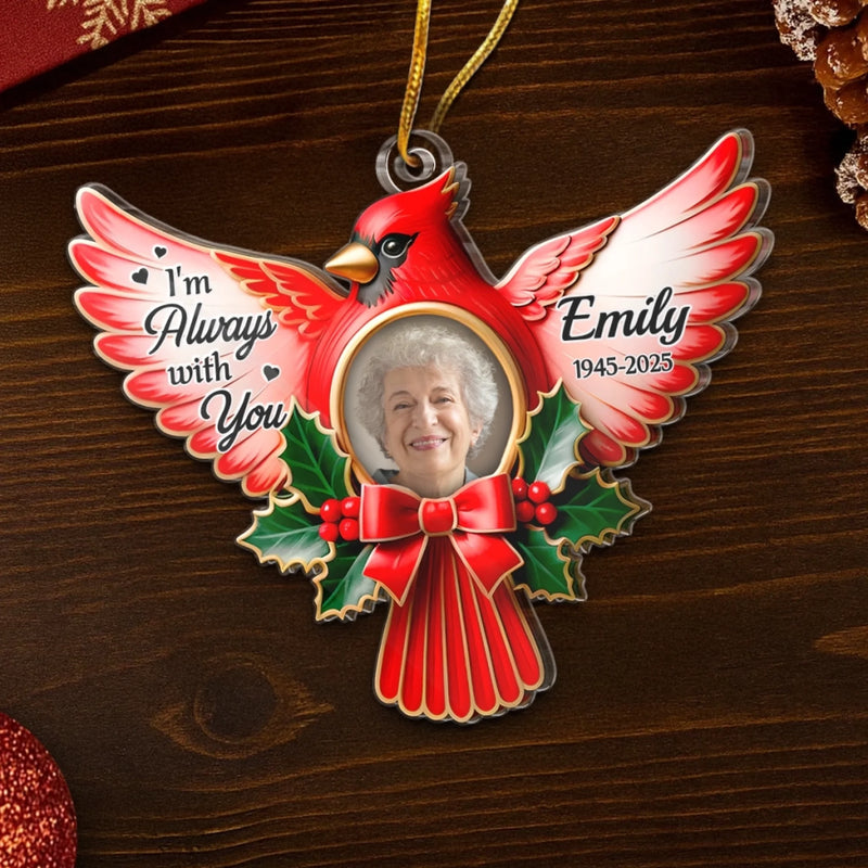 Custom Photo Cardinal Acrylic Ornament - Personalized Christmas Memorial Sympathy Gifts For Loss Of Mom, Dad - A Life Remembered With Love