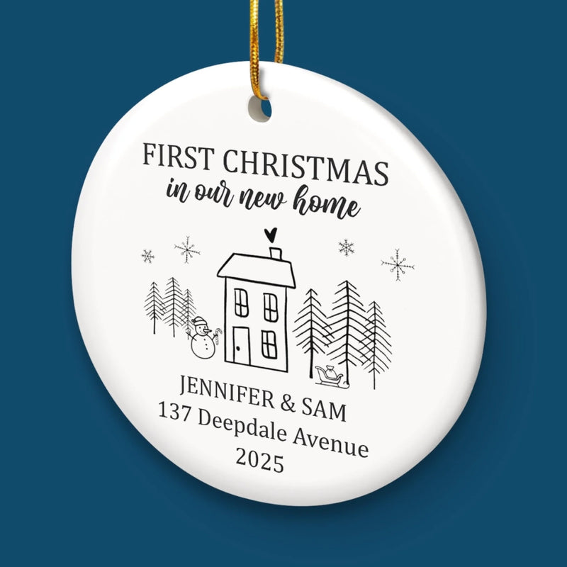 Custom First Christmas In New Home Ceramic Ornament - Personalized Anniversary Christmas Wedding Gifts For Husband And Wife, Him And Her, New Homeowners, Couples, Friends - New Home Christmas Magic
